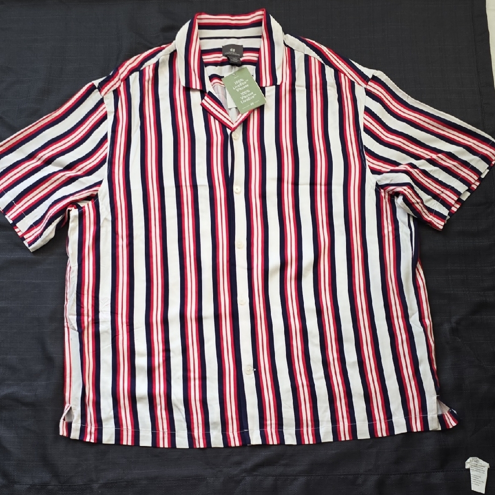 H&M Men's Casual Striped Shirt - Red, White, Navy